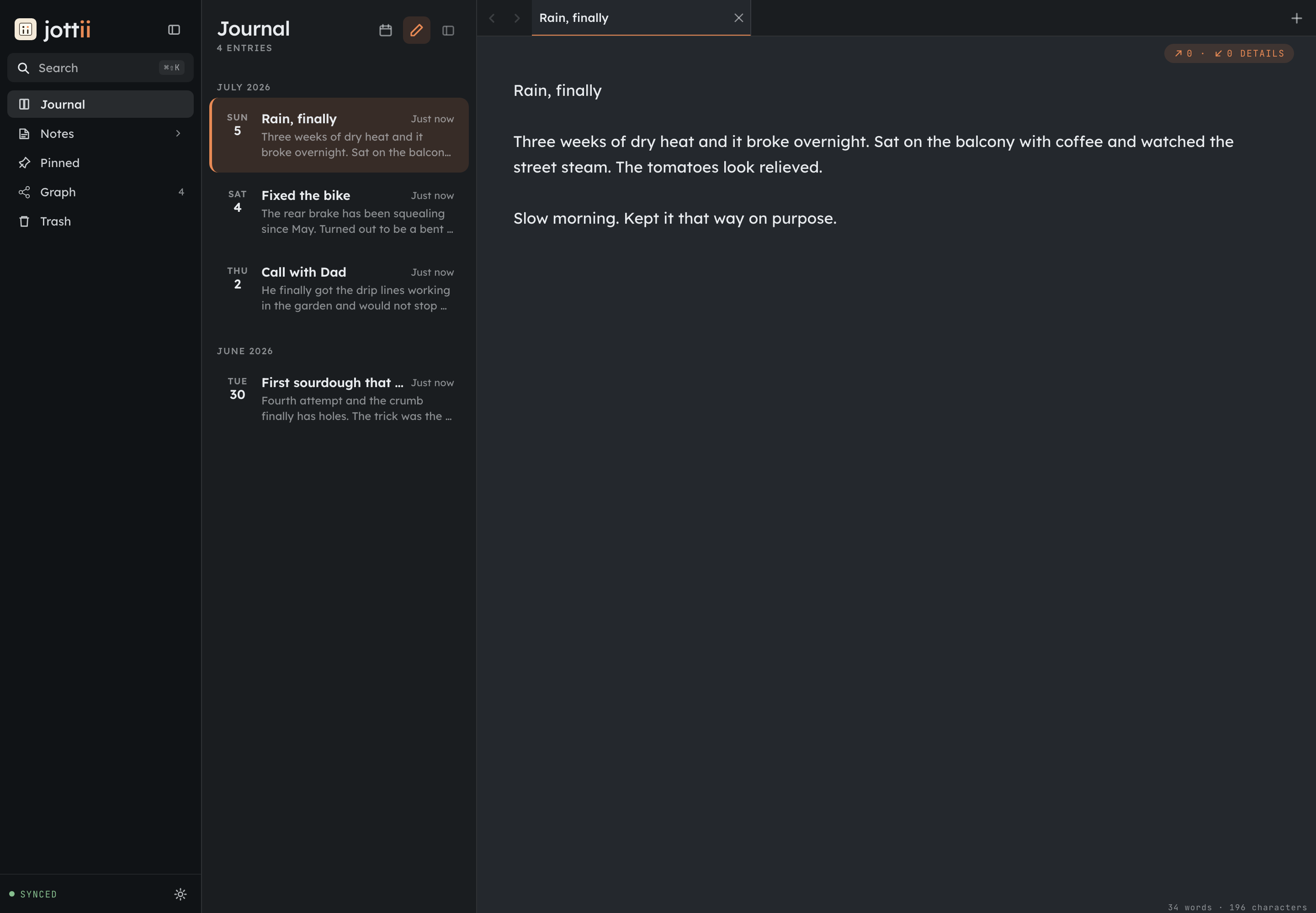 Jottii journal on desktop