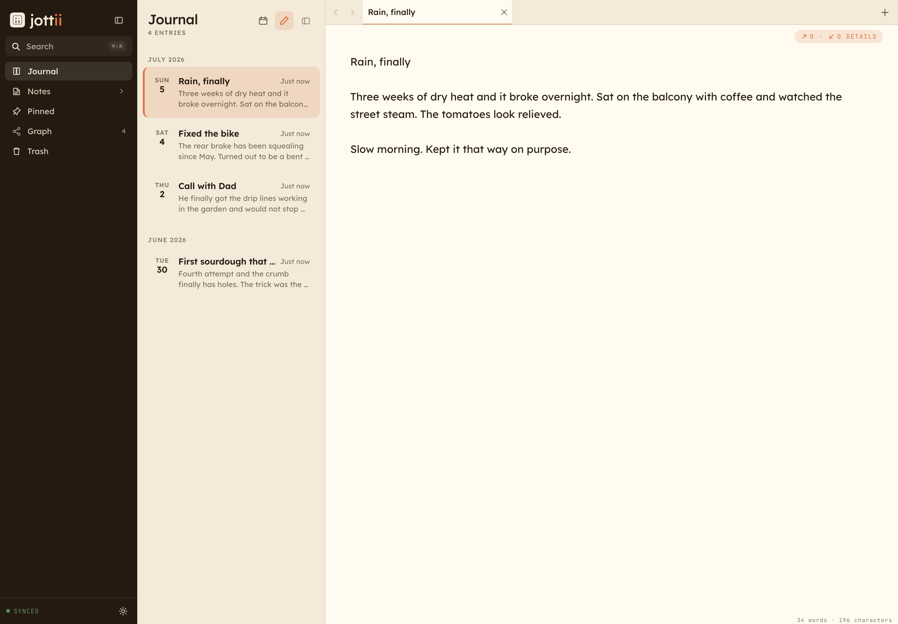 Jottii journal on desktop